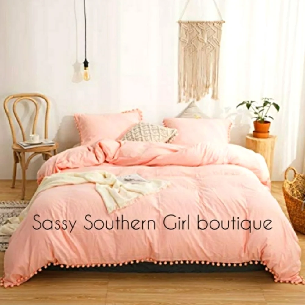 ⭐🆕Pom pom Peachy pink duvet cover set